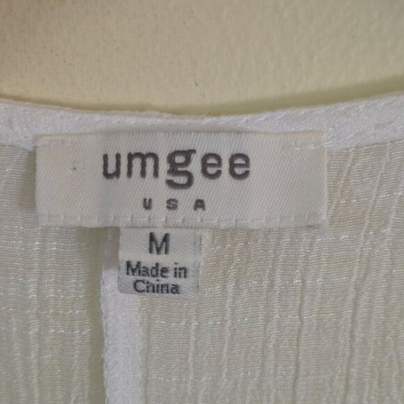 Umgee White Floral Embroidered Smocked Waist Midi Dress Slit Side Size M - Picture 8 of 9